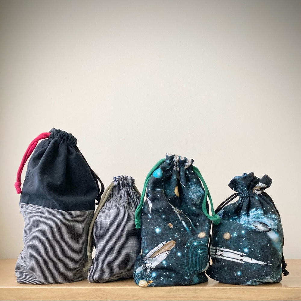 joodito space shuttle drawstring bag organizer set cotton gift pouch blue black